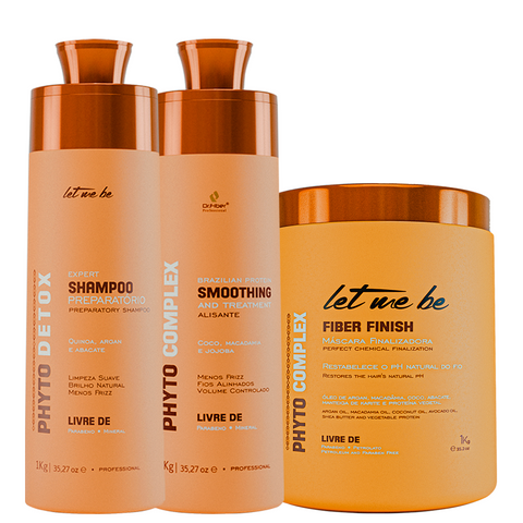 Kit Escova Progressiva Phyto 1L + Shampoo Detox 1L + Máscara Fiber 1KG