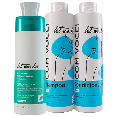 Kit Escova Progressiva Passo Único + Shampoo e Condicionador Biotina | 1L
