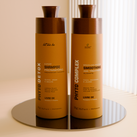 Kit Escova Progressiva Phyto 1L + Shampoo Detox 1L + Máscara Fiber 1KG
