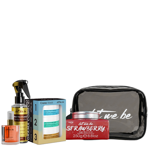 Kit Ritual de Beleza - Kit Mini Cronograma + Protetor Térmico 60ML + Óleo Reparador 30ML + Esfoliante Corporal + Necessarie| 06 Produtos