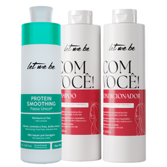 Kit Escova Progressiva Passo Único + Shampoo e Condicionador Ácido Hialurônico | 1L