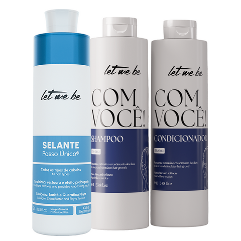 Kit Escova Progressiva Passo Único + Shampoo e Condicionador Biotina | 1L